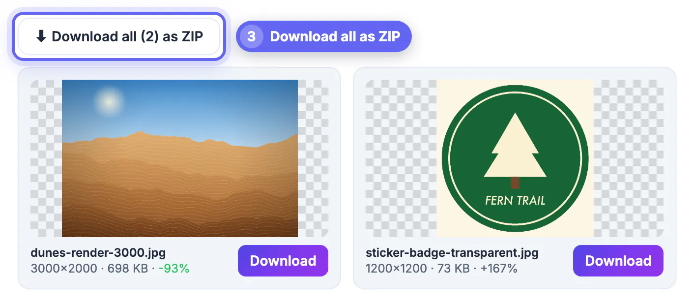 Download all (2) as ZIP above the converted dunes photo and badge JPG cards