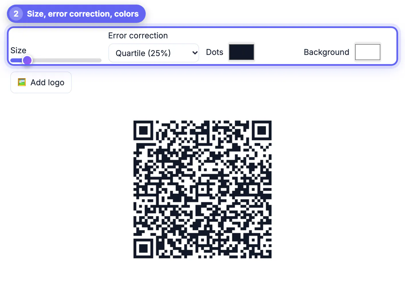 Label code options: size 6 and Quartile (25%) error correction for a small curved jar label