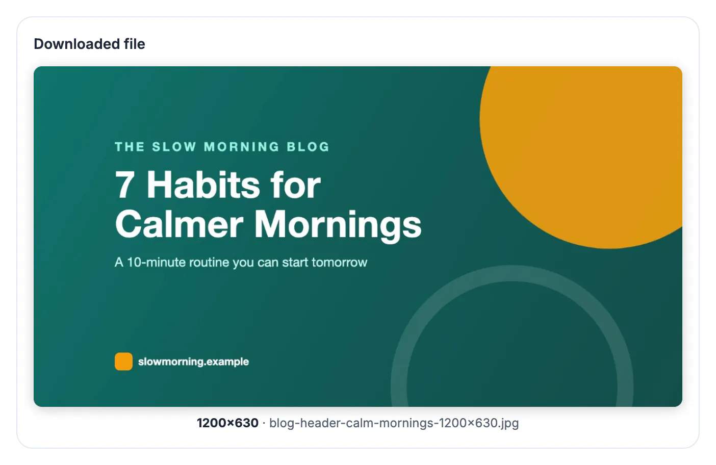 1200×630 Open Graph image reading 7 Habits for Calmer Mornings, with the headline kept clear of the cropped edges