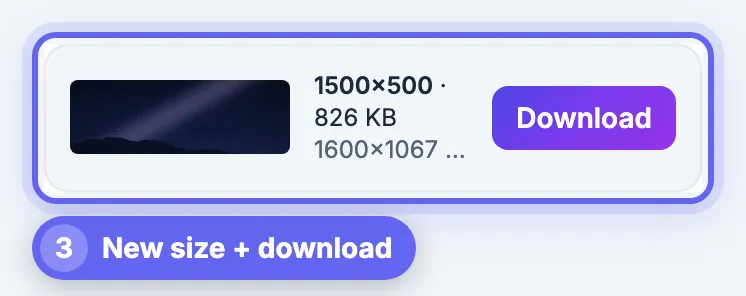 Result card reading 1500×500 for starry-night-ridge-1500x500.png with its Download button